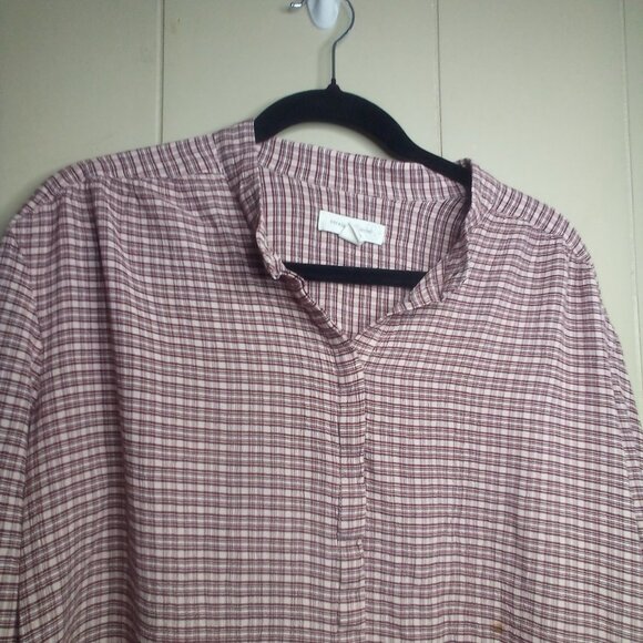 Treasure & Bond Button Up Shirt L Long Sleeve Plaid Tan Red - Picture 12 of 15